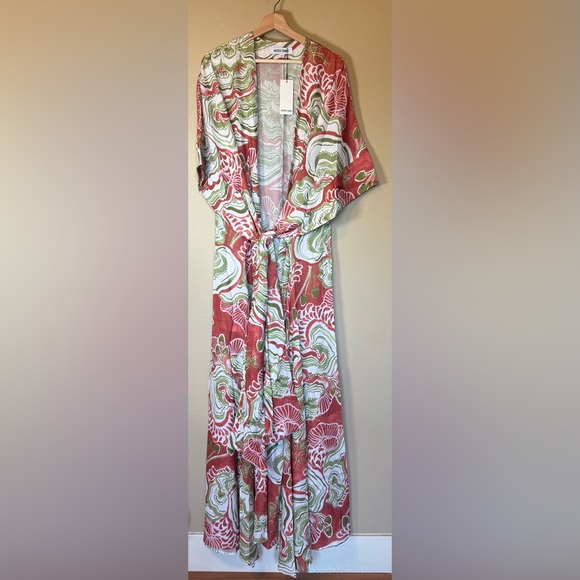 Andrea Iyamah Gamba Abstract Mushroom Red Cream Patterned Kimono NWT O/S - Picture 3 of 9